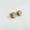 Handmade Natural Pave Diamond Opal Stud Earrings, Silver Opal Stud, Diamond Stud Earrings For Women, Silver Stud Earrings