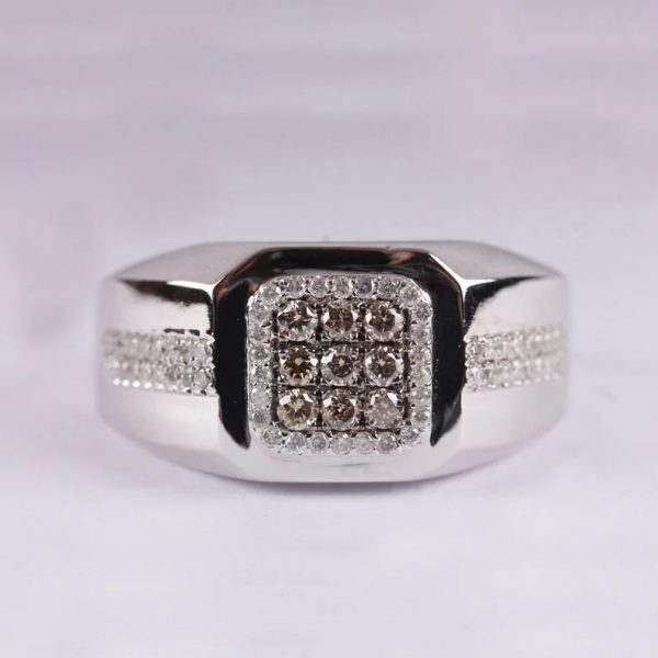 14k White Gold Fine Genuine Pave Diamond Men's Ring Jewelry Octagon Design Ring Valentine Jewelry Wedding Gift For Her
