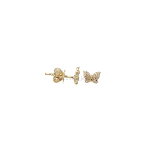 14k Gold Natural Pave Diamond Mini Butterfly Shape Stud Earrings, Mini Butterfly Stud, 14k Diamond Mini Butterfly Stud Earrings For Women's