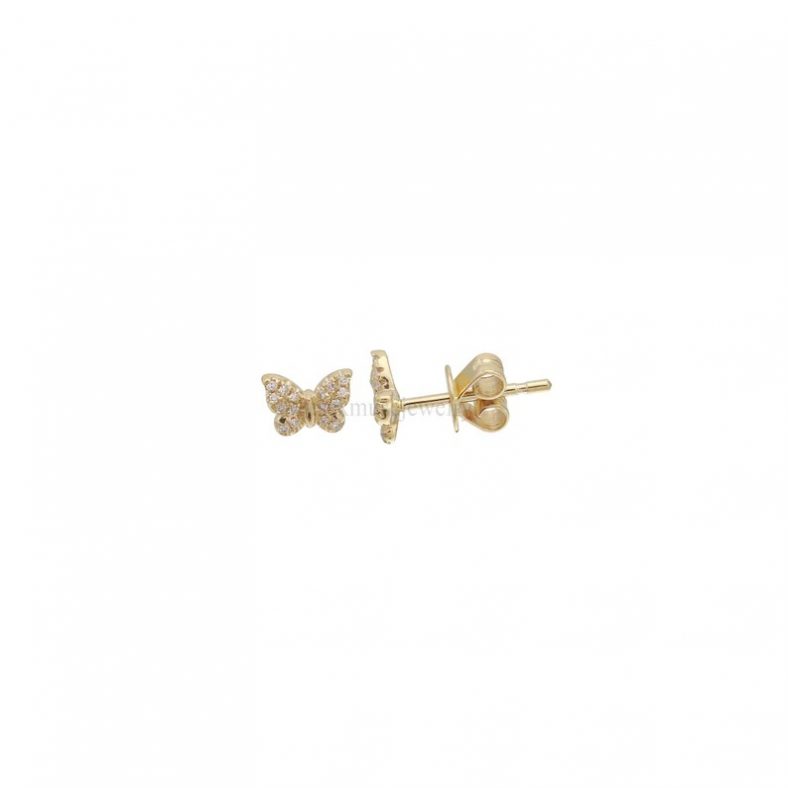 14k Gold Natural Pave Diamond Mini Butterfly Shape Stud Earrings, Mini Butterfly Stud, 14k Diamond Mini Butterfly Stud Earrings For Women's
