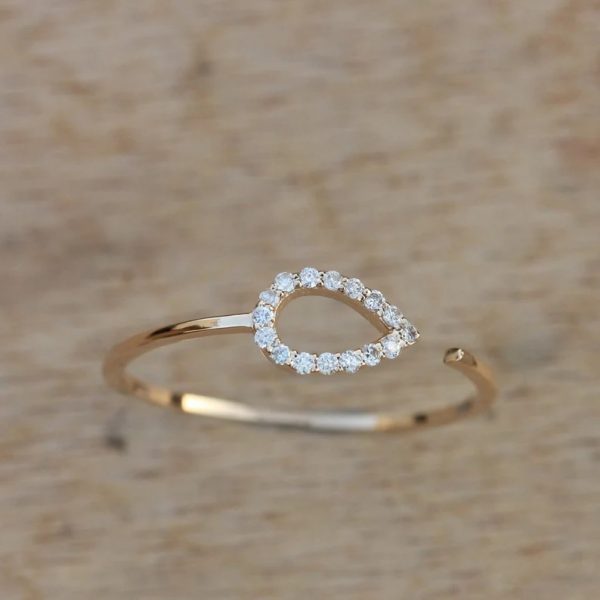 18k Yellow Gold Fine Jewelry Pave Diamond Open Band Ring Wedding, Anniversary, Birthday Gift For Her