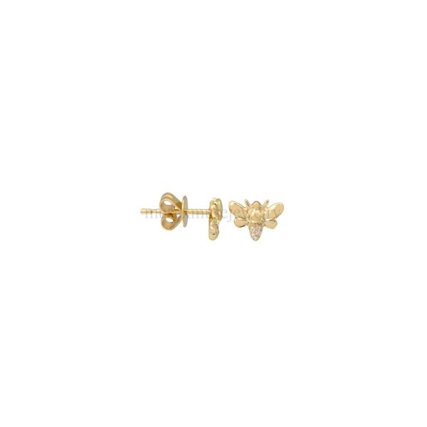 14k Gold Natural Pave Diamond Bee Shape Stud Earrings, Tiny Diamond Bee Stud, 14k Diamond Tiny Bee Stud Earrings For Women's
