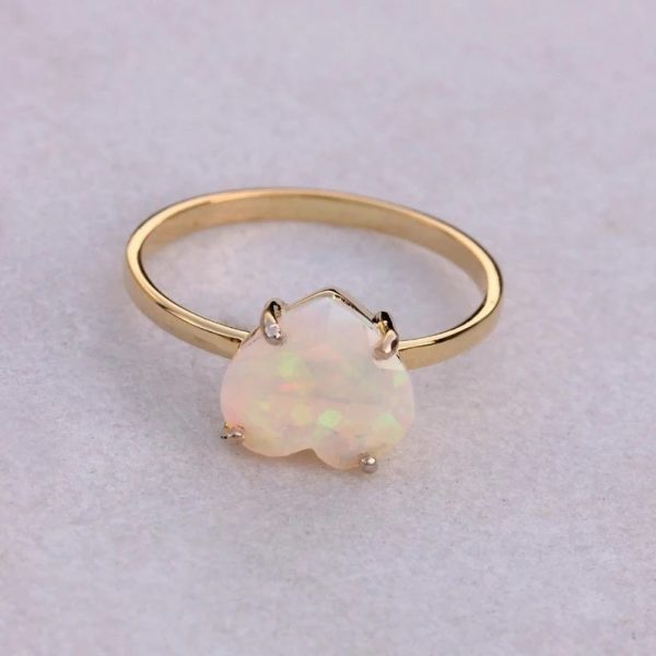 14k Yellow Ethiopian Opal Gemstone Heart Ring Gold Fine Jewelry Valentine Special Gifts For Woman's