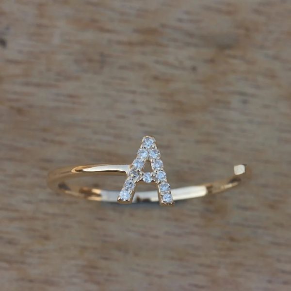 18k Yellow Gold Initial Letter A Open Alphabets Band Ring Genuine Certified Pave Diamond Jewelry Personalized Wedding Jewelry Gift's