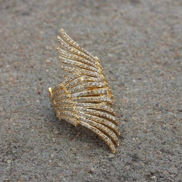 18k Yellow Gold Pave Diamond Feather Wrap Handmade Fine Jewelry Mother's Day Gift For Your Mother