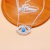 Turquoise Evil Eye Baguette Necklace, Silver Pave Diamond Evil Eye Necklace, Handmade Silver Evil Eye Necklace For Women's, Necklace Jewelry