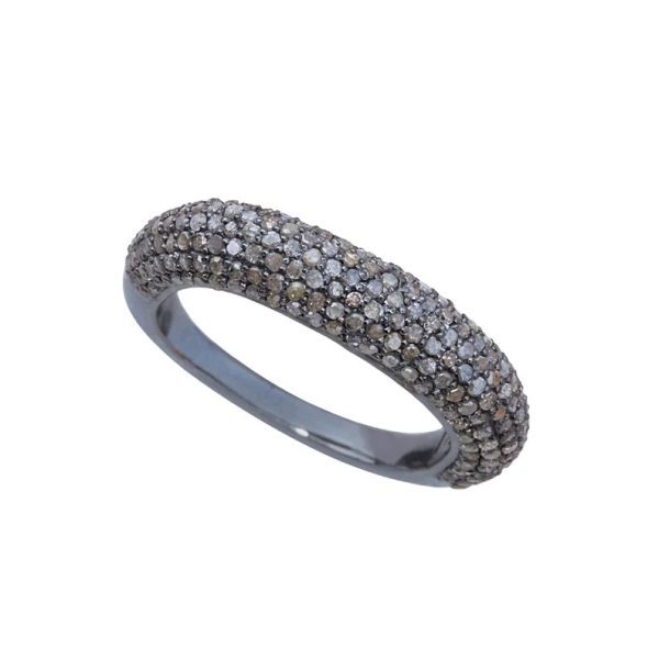 Real Pave Diamonds Black Oxidized Band Ring Handmade 925 Solid Sterling Silver Diamonds Fine Jewelry Gift For Her