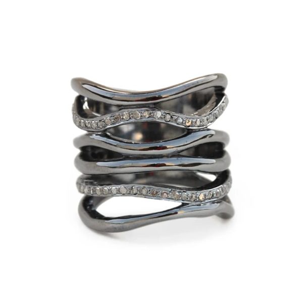 Real Pave Diamonds Black Oxidize Unique Design Ring Handmade 925 Solid Sterling Silver Diamonds Fine Jewelry Valentine's Gift