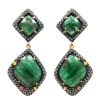 Natural Emerald & Diamond Round Shape Pave Set in Solid 14k Yellow Gold 925 Sterling Silver Dangle Drop Earrings Fine Jewelry Gift For Her