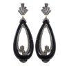 14K Yellow Gold Solid Sterling Silver Natural Diamond, Black Onyx Dangle-Drop Earrings Handmade Fine Jewelry Wedding Gift For Her