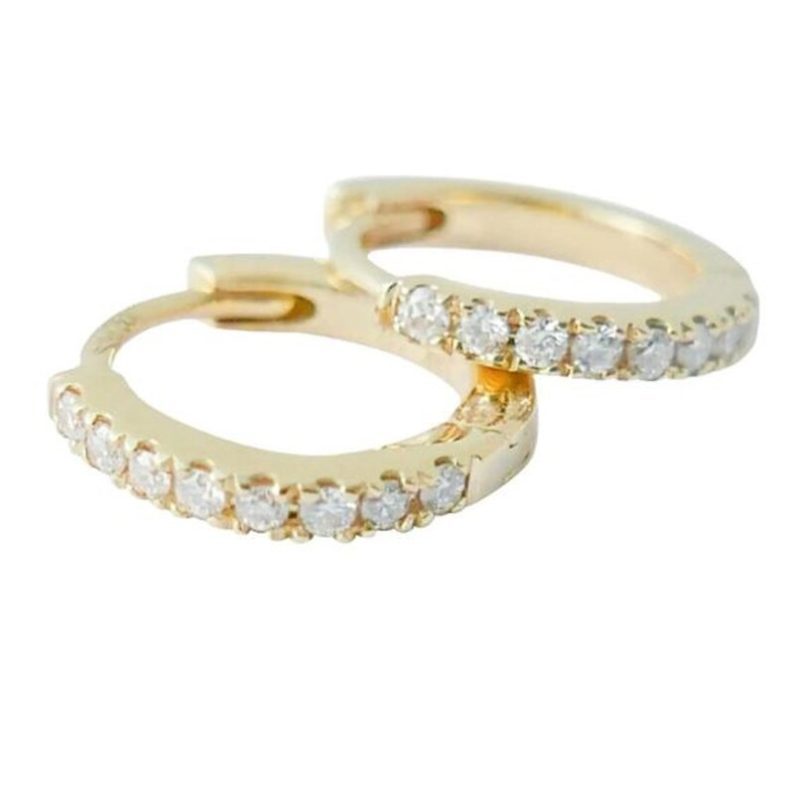Diamond Earrings, Pave Diamond Hoop Earrings, Real Natural Diamond Earrings, Diamond Earrings Women 14k Yellow Solid Gold Earrings for Women