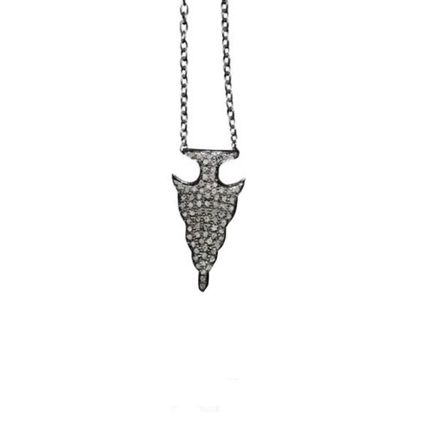 Pave Diamond Pendant, Diamond Arrowhead Pendant, Pave Diamond Arrowhead Charm Pendant, Sterling Silver Diamond Arrowhead Necklace