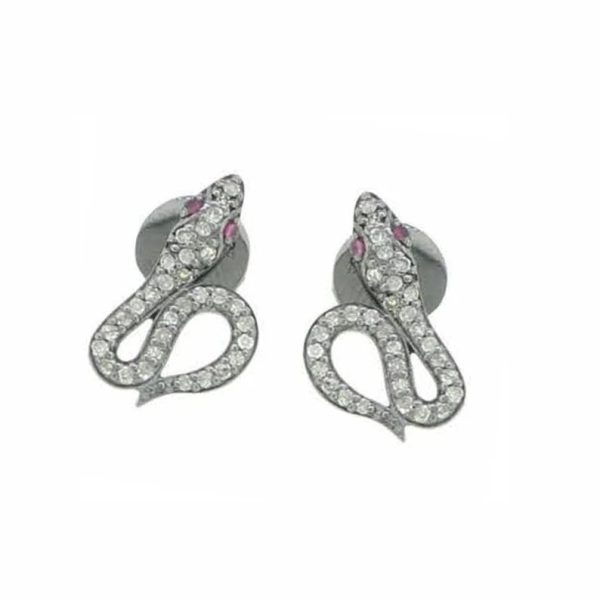 Pave Diamond Earrings, Diamond Snake Earrings, 925 Silver Ruby Snake Stud Earrings, Diamond Minimalist Stud Earrings Halloween Gift