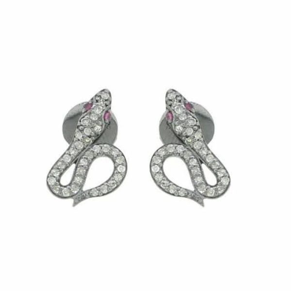 Pave Diamond Earrings, Diamond Snake Earrings, 925 Silver Ruby Snake Stud Earrings, Diamond Minimalist Stud Earrings Halloween Gift