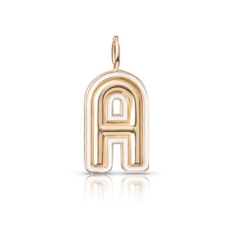 14k Gold Helium Enamel Outline Initial Charm, Gold Enamel Initial Letter Charm pendant, Handmade Gold Enamel Letter Charm Pendant Jewelry