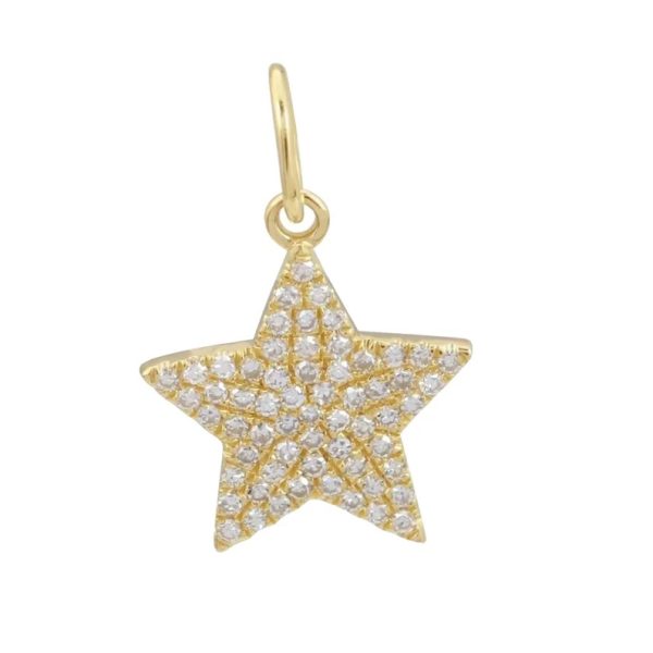 Pave Diamond Jewelry, Pave Diamond Charm, Diamond Solid Gold Jewelry, Gold Diamond Star Charm, 14k Gold Diamond Star Charm Pendant for Women