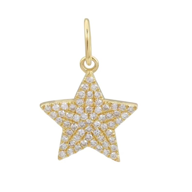 Pave Diamond Jewelry, Pave Diamond Charm, Diamond Solid Gold Jewelry, Gold Diamond Star Charm, 14k Gold Diamond Star Charm Pendant for Women
