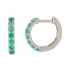 14k Solid Yellow Gold Hoop Earrings, Pave Emerald Hoop Earrings, Emerald Pave Huggie Hoop Earrings, Emerald Gemstone Earrings Women