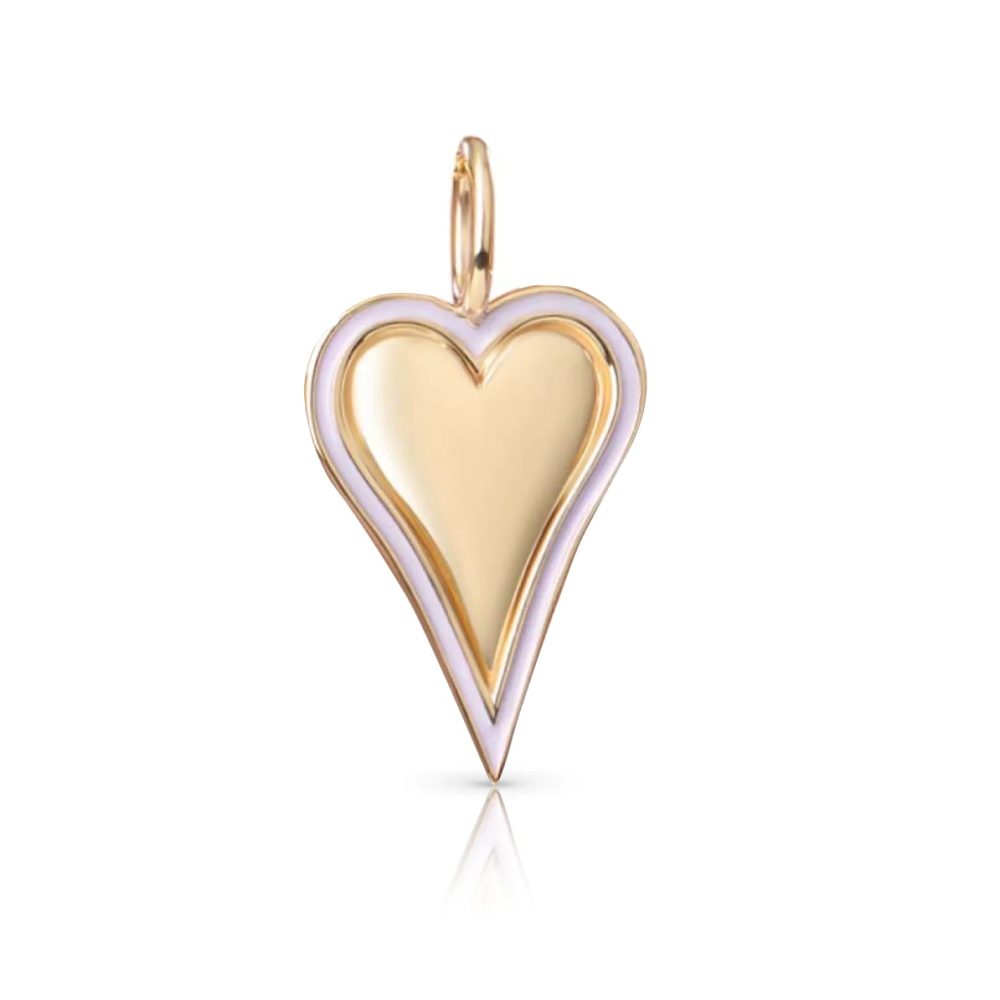 14k Gold Helium Enamel Outline Heart Charm, Gold Heart Enamel Charm Pendant, Handmade Gold Enamel Heart Charm Pendant Jewelry