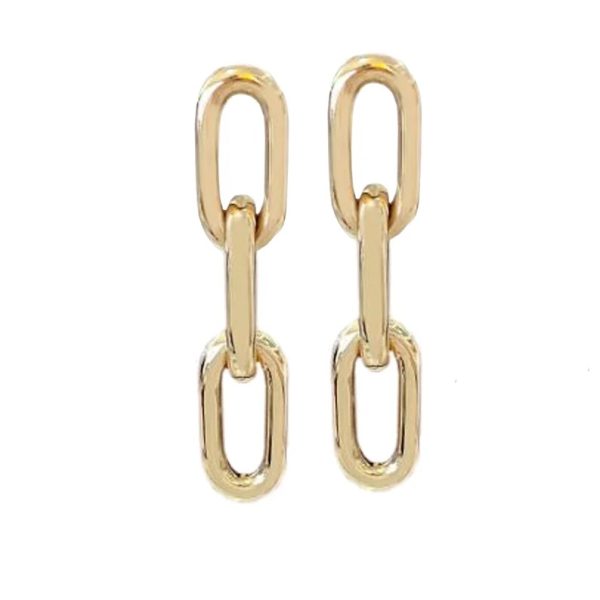 Plain Gold Earrings Jewelry, Yellow Gold Link Chain Earrings, Handmade Linking Chain Earrings, 14k Solid Gold Link Dangle Earrings
