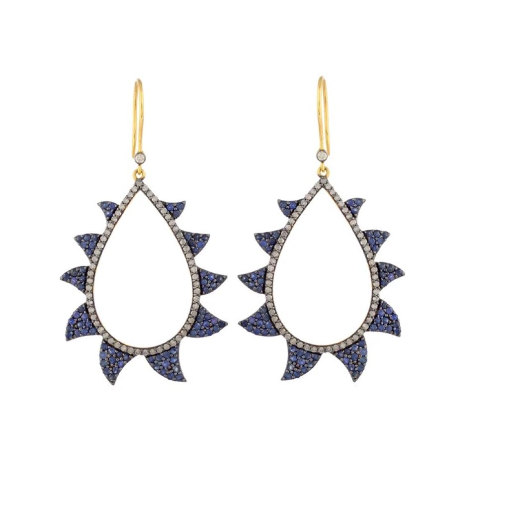 Pave Diamond Earrings, Diamond Pear Earrings, 925 Sterling Silver Earrings, Blue Sapphire Ear Wire Earrings Women Birthday Gift