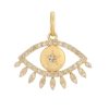 Pave Diamond Pendant, 14k Yellow Gold Pendant, Solid Yellow Gold Marquise Evil Eye Charm Pendant, Real Diamond Star Charm Pendant