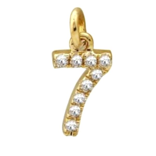 14k Yellow Gold Charm, 14k Solid Yellow Gold Number Seven Pendant, Lucky Number 7 Yellow Gold Pendant, Diamond Pendant Birthday Gift