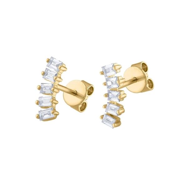 Diamond Baguette Stud Earrings, 14k Yellow Gold Stud Earrings, Baguette Diamond Stud Earrings, Diamond Earrings Valentine Day Gift
