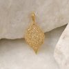 Leaf charm pendant pave diamond in sterling silver. Art deco diamond leaf pendant. Fine diamond jewelry.