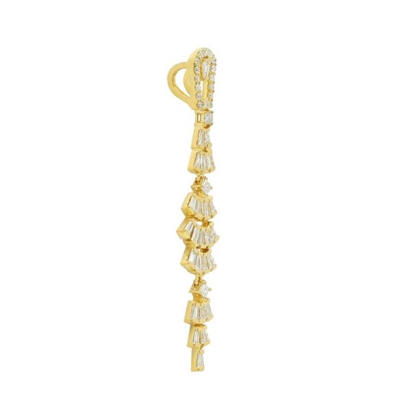 Pave Diamond Pendant, Diamond Dangler Charm Pendant, 14k Solid Yellow Gold Pendant, Diamond Baguette Pendant Birthday Gift Women