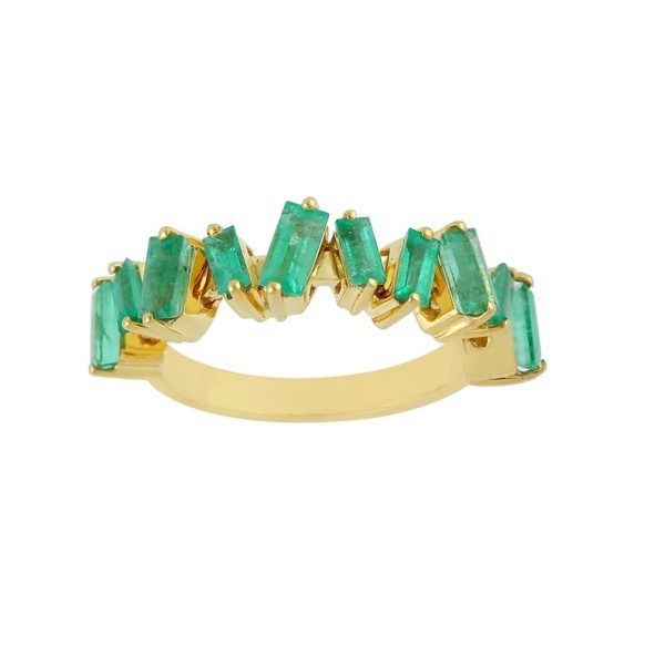 14k Solid Yellow Gold Ring, Natural Emerald Baguette Ring, Emerald Baguette Eternity Band Ring, Gold Ring Anniversary Gift for Women