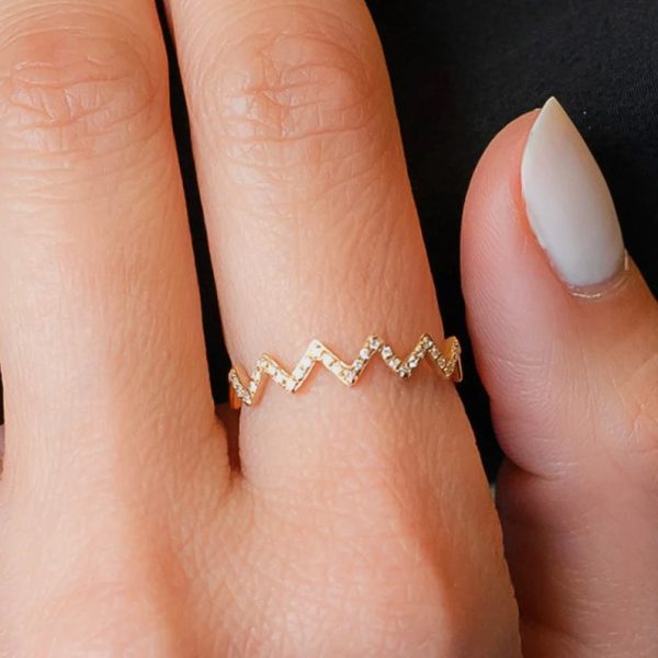 I Believe in You Ring, 14k Solid Yellow Gold Ring, Diamond Zig Zag Ring for Women, to My Daughter Highs and Lows Inspirational Ring