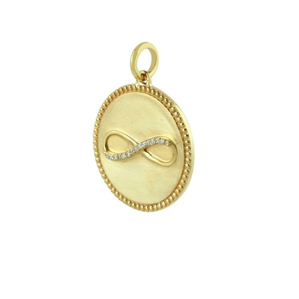 Pave Diamond Pendant, Diamond Infinity Charm Pendant, Real Diamond Pave Pendant, 14k Yellow Gold Circle Round Disc Charm for Women