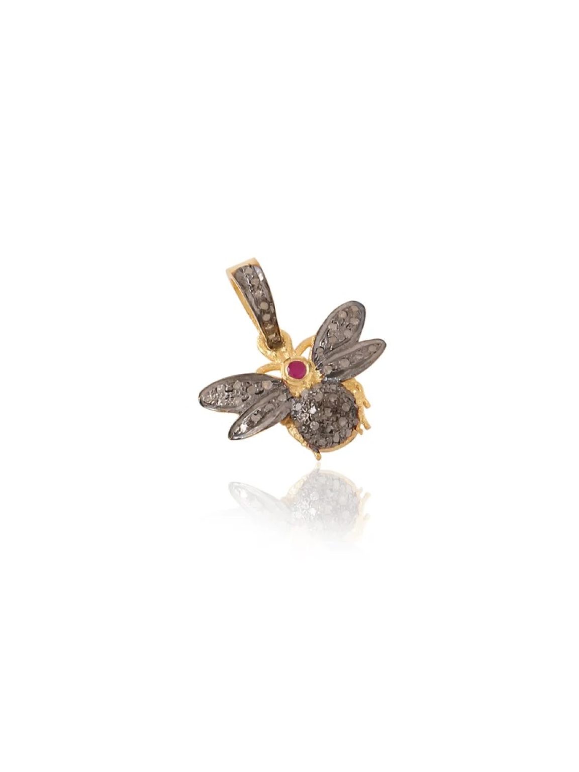 Bee charm pendant in pave diamond sterling silver. Cute minimalist dainty bee pendant. Casual wear bee charm in diamond.