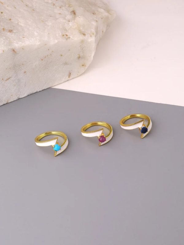 Minimalist ring gold. Cute dainty white enamel ring for women, girls. Casual crystal rings. Gift for her. Silver 925 ring. Silver jewelry