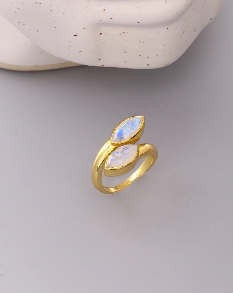 Moonstone ring gold. Designer ring for women in silver 925. Gold plated silver ring for women. Casual design ring in solid silver.