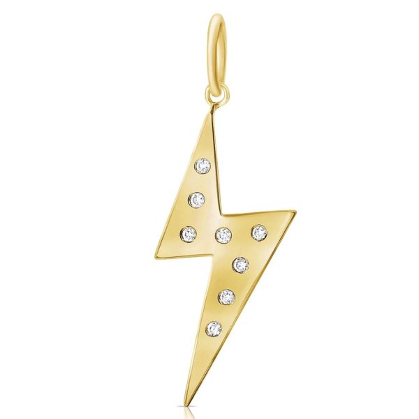 14k Gold Jumbo Diamond Bezels Light bolt Charm, Gold Diamond Light Bolt Charm, Light Bolt Pendant, Gold light Bolt Charm Pendant Jewelry
