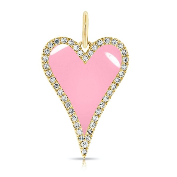 14k Gold Diamond Outline Elongated Enamel Heart Charm, Gold Enamel Heart Charm Pendant, Handmade Gold Enamel Diamond Heart Charm Pendant Jewelry