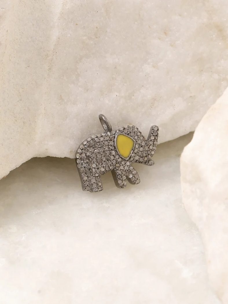Pave Diamond Elephant charm for necklace in sterling silver 925. Minimalist elephant charm for bracelet / earring. Cute animal charm.