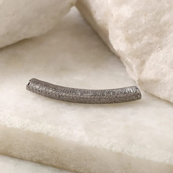 Pave diamond connector bead in sterling silver. Long bracelet necklace bead in pave diamond.
