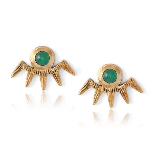 Dainty minimal earring stud gold. Emerald, Labradorite, moonstone earring for women in sterling silver. Cute beautiful evil eye earring.