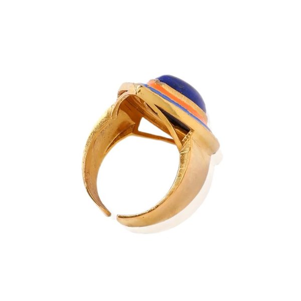 Lapis Lazuli ring gold. Bohemian enamel ring in gold plated silver. Designer Statement ring for women. Solid 925 silver ring with lapis