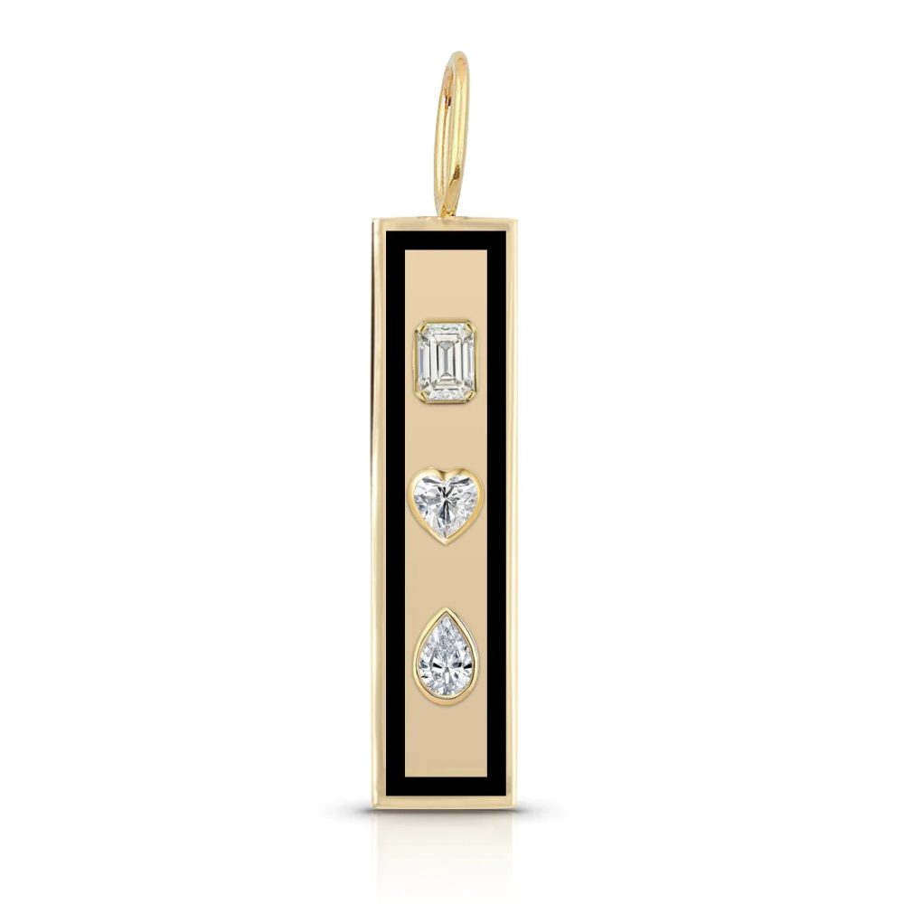 14k Gold Mixed Shapes Enamel Vertical Plate Charm, Gold Enamel Plate Charm, Diamond Gold Enamel Plate Charm Jewelry