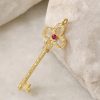Bohemian key pendant charm pave diamond in sterling silver. Designer Gold plated super fine quality jewelry pendant.