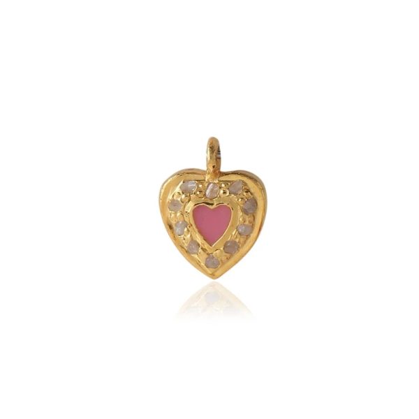 Dainty cute pave diamond heart charm. Minimal small heart charm in sterling silver and diamond.