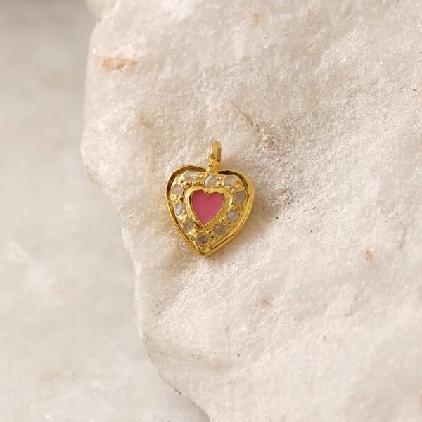 Dainty cute pave diamond heart charm. Minimal small heart charm in sterling silver and diamond.