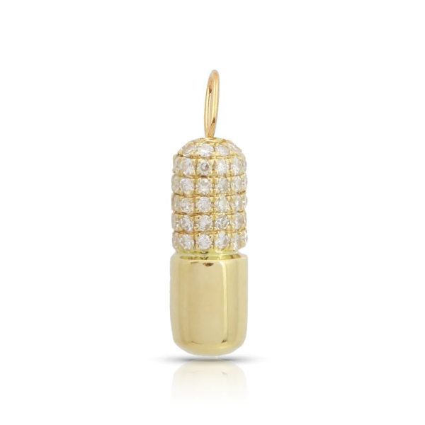 14k Gold Custom Capsule Pill Charm, Gold Diamond Capsule Charm, Capsule Charm, Handmade Diamond Capsule Charm Jewelry