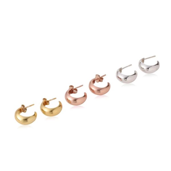 Ear huggies in solid silver 925. Minimal dome stud ear hugger cuffs in silver, gold and rose gold plated. Lightweight ear stud hoops.
