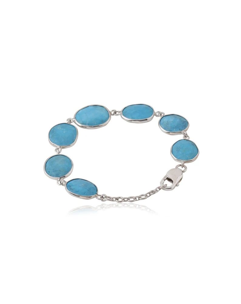 Turquoise link bracelet in 925 silver. Bohemian turquoise link bracelet for men and women. Gemstone Bracelet bangle for statement look.