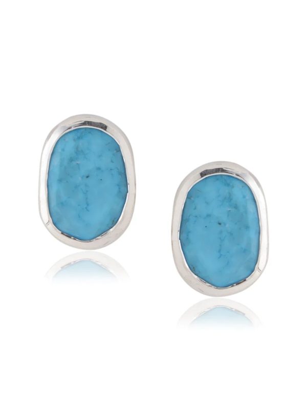 Turquoise earring in silver. Dangle and stud earring in 925 silver. Bohemian blue turquoise earring for women.